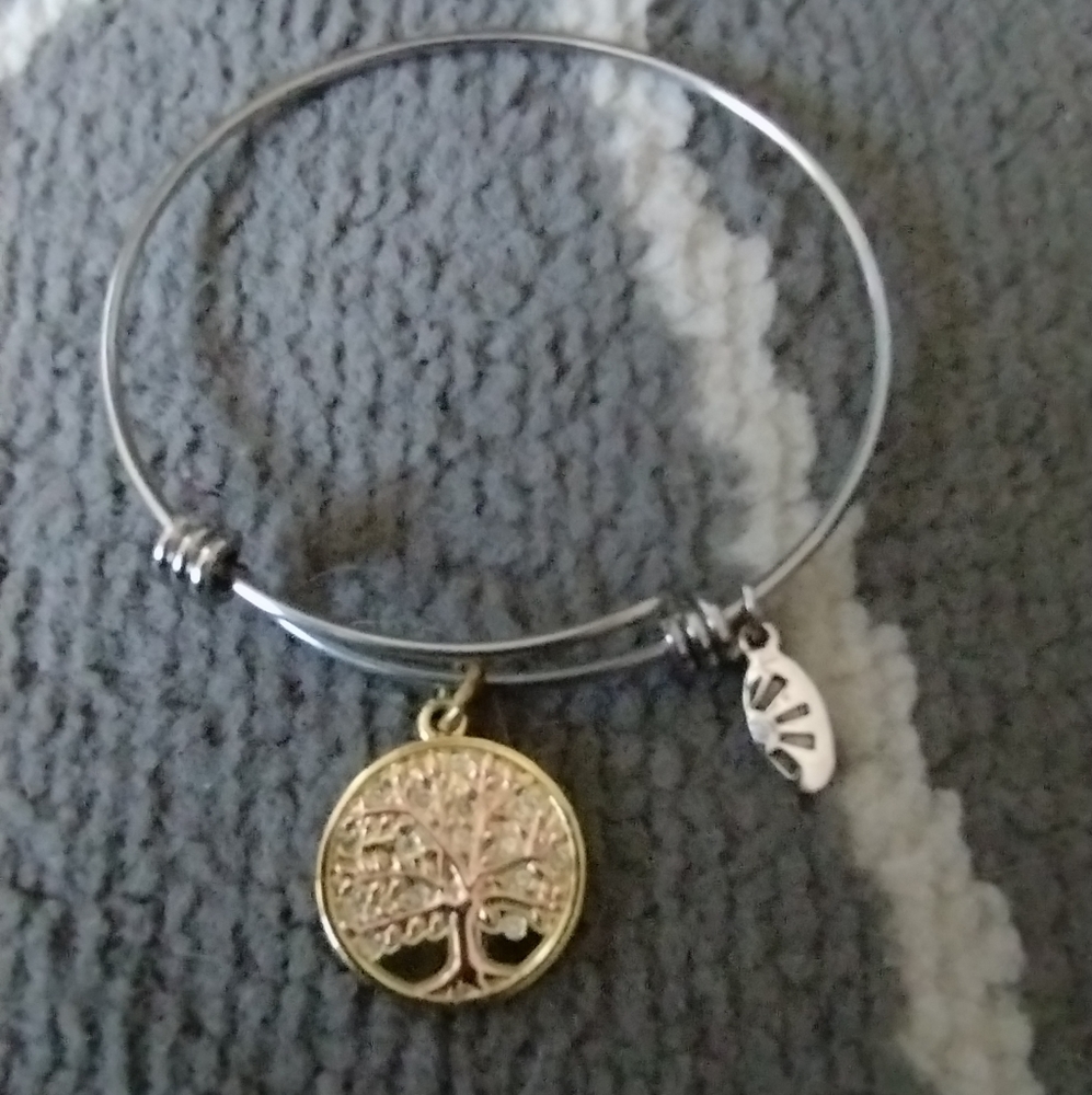 Tree Of Life Charm Bangle Adjustable Two Tone Bra… - image 2